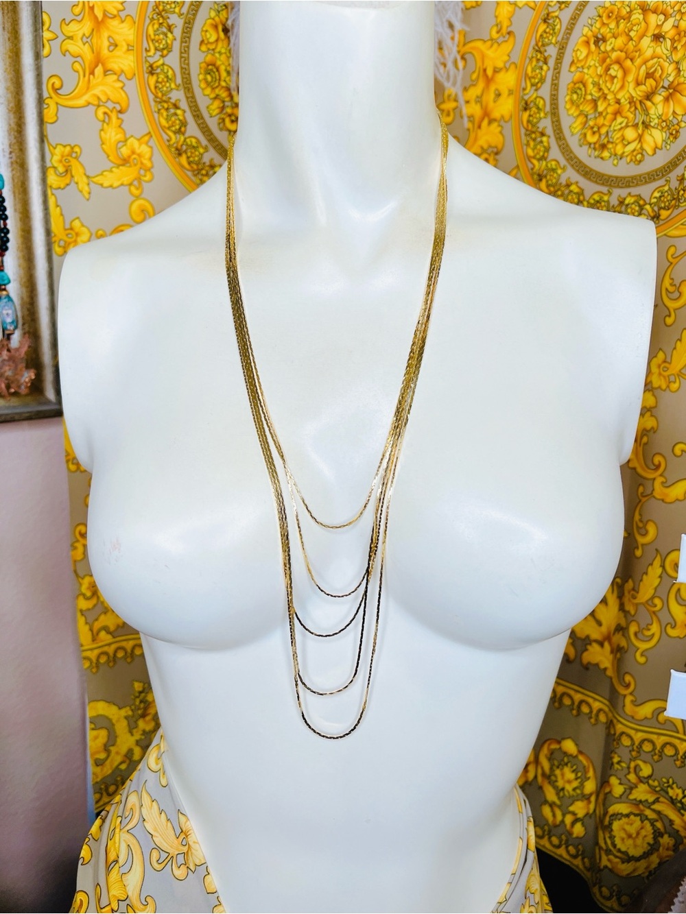 18k yellow gold filled layered necklace 5 layer beautiful triangular flat link